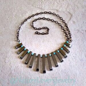 Ocean Soul & Earth Strength. Unique Hematite + Larimar Fan Necklace